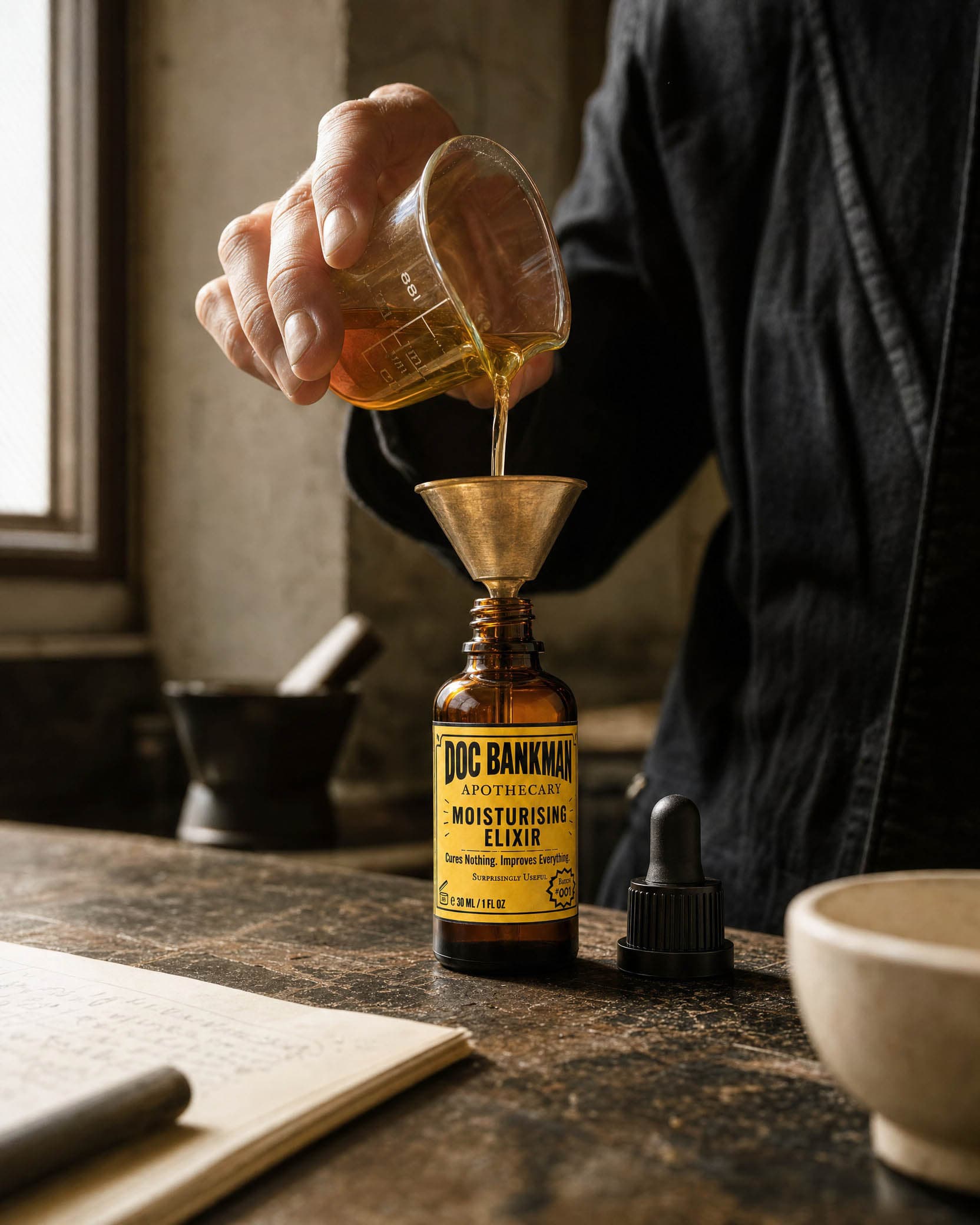Oil filled into a single bottle at the workbench