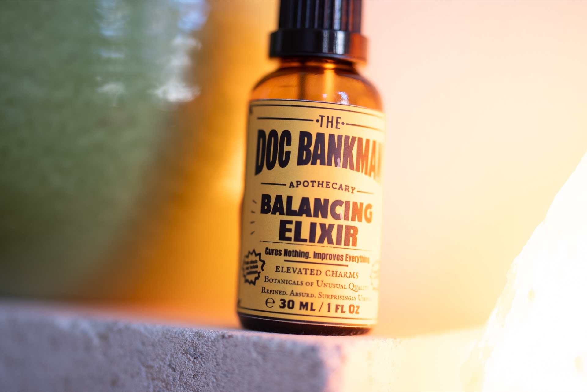 Elixir bottle in golden hour light